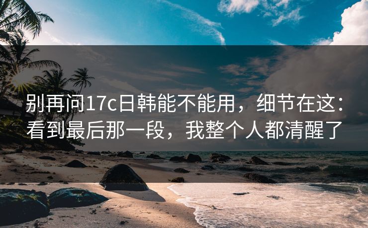 别再问17c日韩能不能用,细节在这:看到最后那一段,我整个人都清醒了