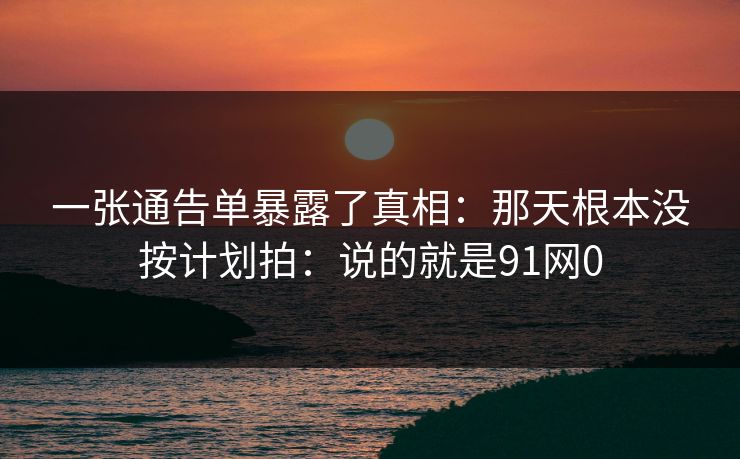一张通告单暴露了真相：那天根本没按计划拍：说的就是91网0